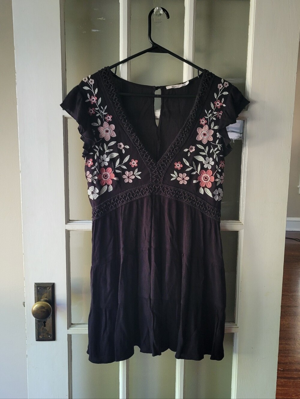 Ni Ami Francesca’s Black Floral Embroidered Boho L Dress Cottagecore Festival